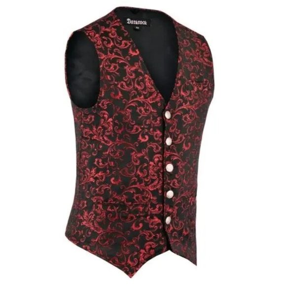Premium Men’s Designer Stylish Casual Brocade Red Vest /USA Sizes - Picture 3 of 4